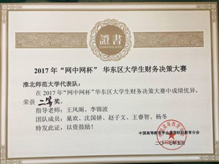 beat365官网学生在2017年“网中网杯”大学生财务决策大赛华东区决赛中荣获佳绩
