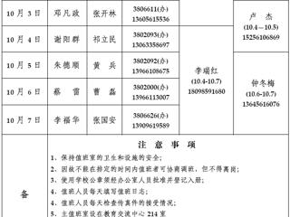 beat365英国官方网站（相山校区）学校办公室2013年国庆假期值班表