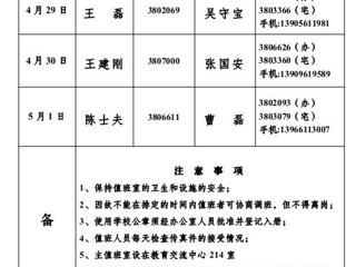 beat365英国官方网站(相山校区)学校办公室2013年劳动节假期值班表