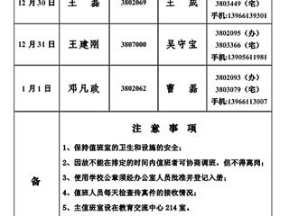 beat365英国官方网站(相山校区)学校办公室2013年元旦假期值班表