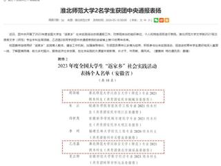安徽教育网：beat365英国官方网站2名学生获团中央通报表扬