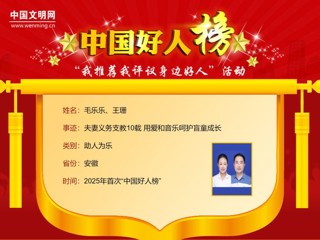 beat365官网2005届校友毛乐乐、王珊荣登“中国好人榜”